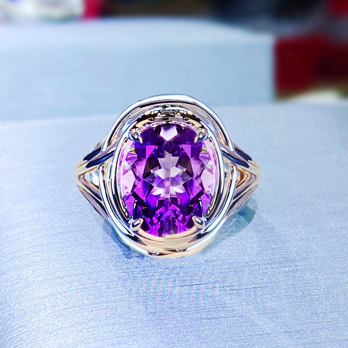 Adjustable Braided Amethyst Crystal Ring
