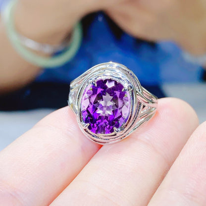Adjustable Braided Amethyst Crystal Ring