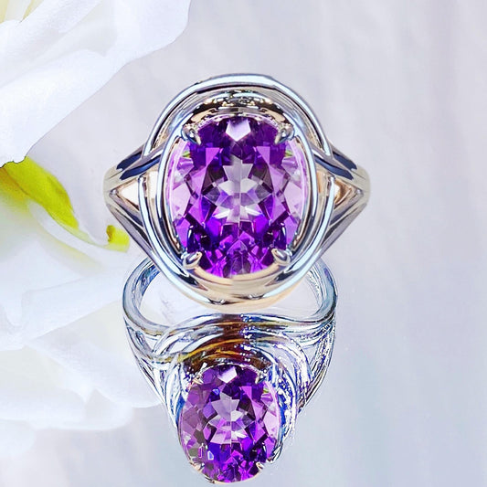 Adjustable Braided Amethyst Crystal Ring