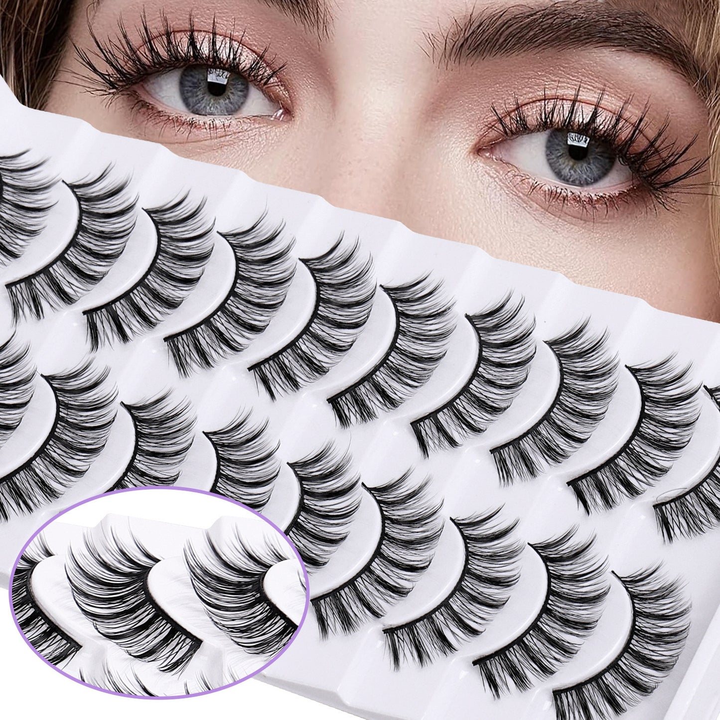 False Eyelashes Hard Stem 10 Pairs